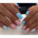 JUSTOTRY 24 Pcs Glitter Square False Nails Short Sky Blue French Press on Nails Pattern Diamante Fake Nails Short with Nail Glue Stick on Nails for Women Nails Fake Nail for Nails Art blue square 1