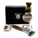 4 Pc Men's Shaving Kit | 5 Edge Razor Badger Hair Brush & Stainless Steel Stand - Perfect Gift for Men - Buy Online on GoSupps.com