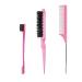 Hair Styling Comb Set 3 Pieces Hair Brush Teasing Comb Double Sided Hair Edge Brush Rat Tail Comb Plastic Bristle Hair Brush for Hair Slicking Pink