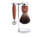 M HLE Vivo shaving set - Black Fibre shaving brush safety razor stand - plum wood handles and metal accents - vegan