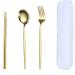 Three Piece Stainless Steel Portable Tableware Student Spoon Fork Chopsticks Gold - Buy Online on GoSupps.com