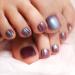 Press on Toenails Short Cat Eyes Fake Toe Nails Sparkle Glitter False Toenails Exquisite Artificial Glossy Full Cover Glue on Toe Nails Purple Acrylic Toe Nails for Women 24Pcs