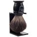 Parker shaving brush made of 100% black badger hair with ebony handle including brush stand