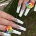 French Tip Press on Nails - Long T Press On Nails with Nail Tips White Edge Rainbow Sun False Nail Design Glossy white press on nails Acrylic False Nails Cute Artificial Nails
