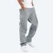 Men's Plus Size Cargo Pants with Pockets | Drawstring Trousers | Solid Color Gym & Outdoor Wear - Gray | Medium - Buy Online on GoSupps.com