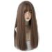 URCGTSA 23 Inches long Hair Wig for Women Honey tea Natural Synthetic Hair Long Straight Wig With Bangs Egirl Wig Party Cosplay Wig(Honey Brown)