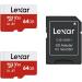 Lexar 64GB Micro SD Card 2 Pack - UHS-I Flash Memory Card with Adapter | Up to 100MB/s, Class 10, V30, A1 | High Speed TF Card (2 Cards + 1 Adapter) - Buy Online on GoSupps.com