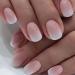 Mouyouglow press on nails short square nude pink color gradient white fake nails with nail glue angular pink gradient white artificial fingernails Q3