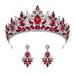 SWEETV Tiara Crown for Women 2-Pack Wedding Tiara Earrings Set Crystal Queen Crown Princess Hair Accessories Jewelry Set Red