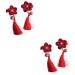 MAGICLULU 2 Pairs Hair Clip for Chinese Clothes Hair Clips Long Tassel Barrette Little Flower Barrettes Chinese Flower Hair Clips Asian Hair Chinese Style Child Red Side Clip