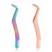 2pcs Lash Tweezers Set  Stainless Steel Upgraded 2 in 1 Lash Extension Tweezers with Comb Eyelash Applicator for Volume Isolation Classic Lashes Smeared False Lashes (Rose Gold  Colorful)