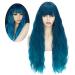 FVCENT 27 inch long curly women girls charming synthetic wig with bangs (Teal)