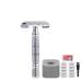 Double Edge Safety Razor TTO Butterfly Twist Open DE Shaving Razor with Heavy Duty Square Concrete Razor Stand 10 Premium Blades and Mini Brush Upgraded Version Gift Set (Razor + White Stand)