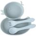Qshare Baby Silicone Suction Plate with Spoon and Fork - Non Slip Divided Weaning Plates for Baby Toddler (Blue) - Buy Online on GoSupps.com
