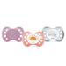 Set of 3 pacifiers anatomical day and night 0-6 months BPA-free robust pink motif/sun and heart/clair de lune