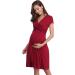 Irdcomps Women's Wine Red Maternity Nursing Nightdress - Soft V Neck Pajama Dress for Pregnant Moms | Breathable & Comfortable Loungewear - Buy Online on GoSupps.com