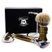 4 Pc Men's Shaving Kit | 5 Edge Razor Badger Hair Brush & Stainless Steel Stand - Perfect Gift for Men - Buy Online on GoSupps.com
