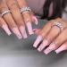 Foccna Coffin Valentine s Day Press on Nails Pink Medium Long Fakes Nails Rhinestone Women's Bling Acrylic False Nails Full Cover Matte Nails Art Manicure Decoration