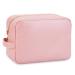 Wandering Nature Large Makeup Bag Toiletries Bag for Women Travel Cosmetic Bag with Handle and Slip-in Pockets Eco Vegan Leather Pink (Patent Pending) Pink L