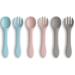 Vicloon Baby Fork and Spoon Set 6 Pcs Silicone Baby Feeding Training Spoon Self-Feeding Weaning Spoons Forks Training Feeding for Kids Toddlers Children and Infants 6pcs-blue/Pink/Gray