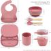 Baby Weaning Set with Silicone and Wood | Toddler Feeding Kit | Plate, Cup, Bowl, Fork, Spoon, Snack Cup Lid | Light Pink - Buy Online on GoSupps.com