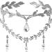 DS Rhinestone Wedding Tiara Crown for Brides  Goddess elf Princess Fairy Crystal Pendent Headband Leaf Cosplay Crown for women girls Hair Accessory for Brides Pageant Wedding Prom Birthday Silver 1