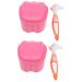 Gleavi 2 sentences false toothbrush set smooth bristle brush for prostheses prosthesis prostheses with case retainer case partial prosthesis case prosthesis container keeper kage ABS male man rosax2st 8.5x8.5x7cmx2pcs