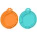 SLSON 2 Pack Pet Food Can Cover Universal Silicone Cat Dog Food Can Lids 1 Fit 3 Standard Size Can Tops Orange+Blue