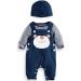 Baby Boys 3pcs Cotton Romper Outfit Set with Hat, Blue, 0-3 Months - Buy Online on GoSupps.com