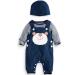 Infant Baby Boys Clothing Sets Newborn Baby Cotton Romper Outfits Suit Toddler Kids Pyjamas 3pcs Long Sleeves T-shirt + Star Pattern Dungarees+ Hat 0-24 Months Blue 1 0-3 Months