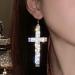 Wekicici Rhinestone Cross Tassel Drop Earrings - Crystal Hoop Fashion Accessories for Women in Silver - Buy Online on GoSupps.com