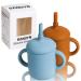 Sangyn 2 Pack Toddler Training Cup with Straw BPA-Free 5 Oz Silicone Sippy Cups Unbreakable Trainer Cup for Babies Toddlers and Infants(Sky Blue Brown)