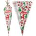 VDL Pack of 100 Christmas Sweet Cones 17x33cm X'mas Themed Clear Treat Bags with Twist Ties - Buy Online on GoSupps.com