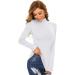 Women's Long Sleeve Mock Turtleneck Top - Casual Slim Fit Underlayer Shirt (White, Medium) - Buy Online on GoSupps.com
