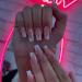 Foccna Pink Fake Nails French Sequins Glitter Acrylic White Artificail Long Press on Nails Full Cover Fake Nails with Design Nail Tips for Women&Girls 24PCS