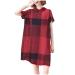 Women Casual Summer Dress Short Sleeve Lapel Plaid Print Knee-Length Dress with Pocket Loose Shift A Line Midi Dresses Red Summer Dress 82 XX-Large