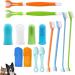 Luntskt 14 pieces of pet dog toothbrushes 2 triple head pet toothbrushes 4 double-headed toothbrushes 8 pieces finger-rubbery-toothbrushes multi-angle tooth cleaning brushes for dogs