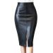 Sanahy Women's Faux Leather Skirt High Waisted Stretch Split Lady's Half Body Midi Hip Skirt Bodycon Skirt Slim Fit Pencil Skirt M Black