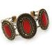 Avalaya Vintage Burn Gold Hammered Cuff Bangle with Red Stones | Adjustable Bracelet - Buy Online on GoSupps.com