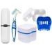 Denture Bath Cases with Denture Cleaner Brushes Denture Cups Denture Boxes Bath Dentures Container with Basket Denture Holder Denture Brush Retainer Case for Travel Retainer Cleaning (Blue)