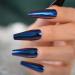 EchiQ Chrome Diamond Blue Press On Fingernails Coffin Metallic Mirror Holo Fake Nails Extra Long Ladies Designed Tips for Finger Diamond blue holo