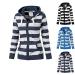 OUNAR Women's Casual Zip Up Hoodie Lightweight Striped Sweatshirt Hoodies Drawstring Sweater with Pockets Navy X-Large