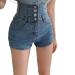 Uck-Kit women's denim shorts with high waist single-row shorts with cross-tail hips summer torn jeans shorts blue s s Blue blue