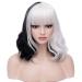 Beron 35.6 cm black white wig brief wavy wig black white shared wigs with pony bob wig black white wig for women wig cap including half black and white