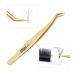 Professional Eyelash Extension Tweezers - Stainless Steel 45 Mega Curved Angled Fine Tip Tweezer for Volume Lashes - Gold Tweezer for Precision Application - 17mm - Eye Lash Extensions Supplies - Buy Online on GoSupps.com