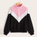 Bigfanshu in Women's Clothing Cut and Sew Zipper Front Stand Collar Sweatshirt Color-Block Blouse Top Pink - Buy Online on GoSupps.com