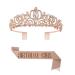 Birthday Queen Sash & Rhinestone Tiara Set Birthday Girl Sash Princess Crown with Combs Queen Tiara for Women Rose Gold Crown Bridal Crown Headpieces for Wedding
