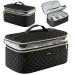 AMOIGEE Large Makeup Bag Travel Makeup Bag Organizer Double Layer Train Case Makeup Bag Toiletry Bag for Makeup Brushes Full Size Bottles Palettes Sponge Cosmetic Organizer Black -Large