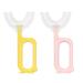 Vicloon U Shaped Toothbrush Set of 2 Oral Cleaning Toothbrush Kids U Shaped Manual Toothbrush with Silicone Brush Head and Non-Slip Handle for Children Light Yellow&Pink (7-12 Years) Light Yellow+pink