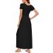 YUNDAI Women's Summer Maternity Maxi Dress - Floral Loose Long Dress with Pocket, Short Sleeve XL B01 Black - Buy Online on GoSupps.com